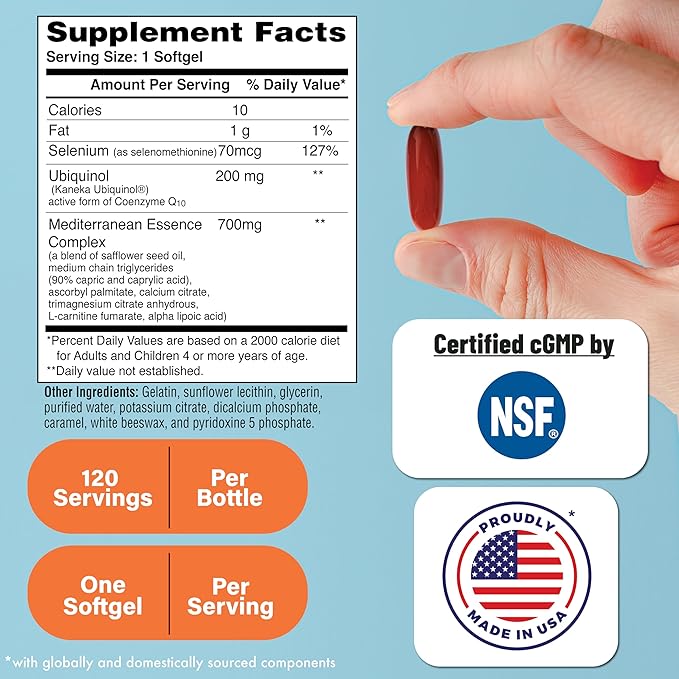 Health Thru Nutrition Ubiquinol 200mg 150 Servings with Selenium and Mediterranean Essence Complex | Cellular Function Formula with Epigenetic and Longevity Ingredients | Non-GMO Kaneka Qh
