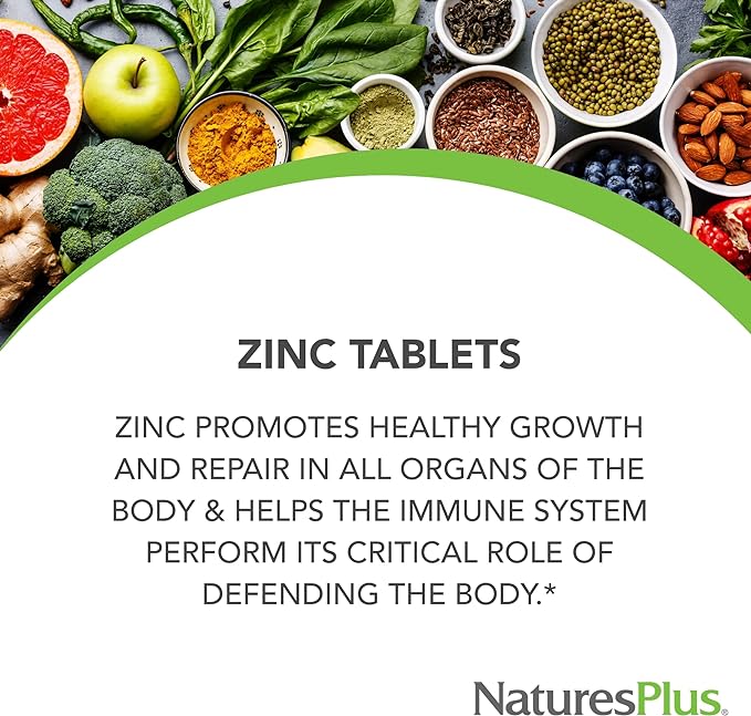 NaturesPlus Zinc - 50 mg, 90 Tablets - Vegetarian, Gluten Free - 90 Servings