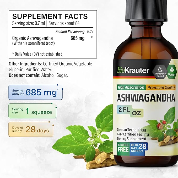 BIO KRAUTER Bacopa Tincture 2 Fl. Oz. & Ashwagandha Tincture 2 Fl. Oz.