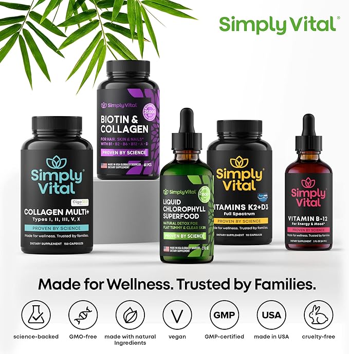 SimplyVital Chlorophyll Liquid Drops for Clear Skin & Energy Boost - Immune Support Supplement - Made in USA - Liquid Chlorophyll for Gut Health - Internal Deodorant - Antioxidant- 2 FL OZ