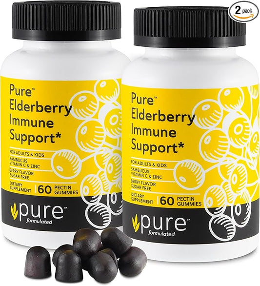 Sambucus Elderberry Gummies with Zinc & Vitamin C - Sugar Free Elderberry Immune Support Gummies & Vitamins for Adults & Kids – Vegan & Non-GMO – Pack of 2