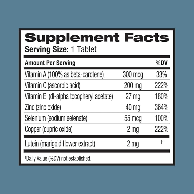 Ocuvite Eye Vitamin & Mineral Supplement, Lutein & Antioxidant Vitamins A, C & E, Zinc for Eye Health & Macular Support, Ocular Vitamins for Eyes, 60 Tablets