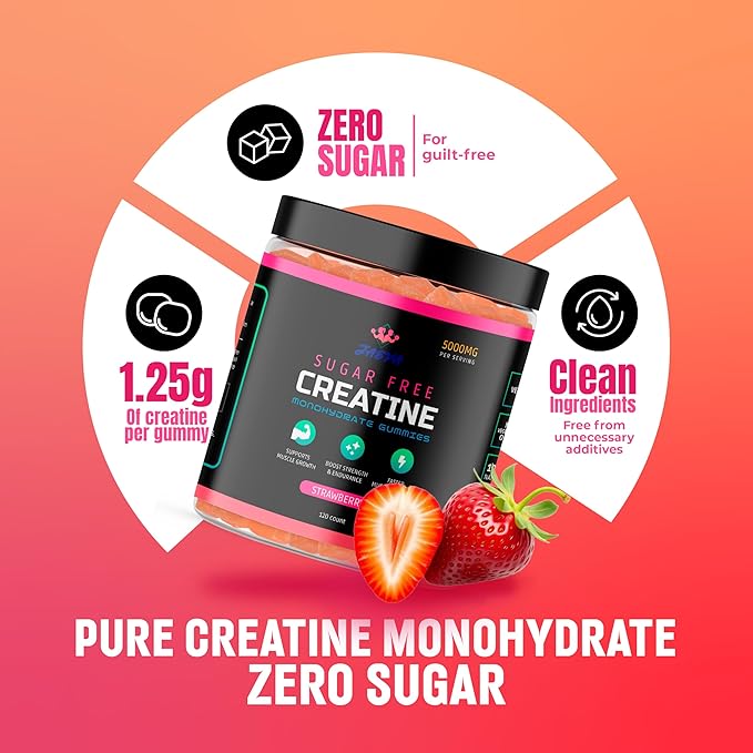Sugar Free Creatine Monohydrate Gummies 5g, 5000mg for Men & Women, Strawberry - 120 Count, Pre Workout Chews for Energy Boost, for Building Muscle and Strength, Vegan, Non-GMO, Java