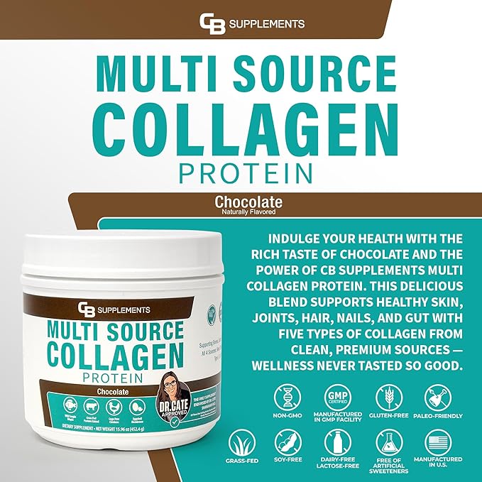 Multi Collagen Protein – Hydrolyzed Collagen for Joint, Skin, Gut, Hair & Nail Health – Chocolate Flavored Powder with Types I, II, III, V & X – Grass-Fed & Clean – 58 Servings