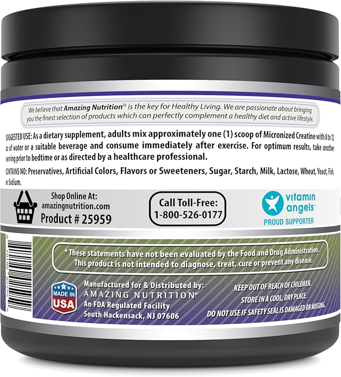 Amazing Formulas Micronized Creatine Monohydrate Supplement | 5000 Mg | Non-GMO | Gluten Free | Made in USA (1 Lb, Unflavored)