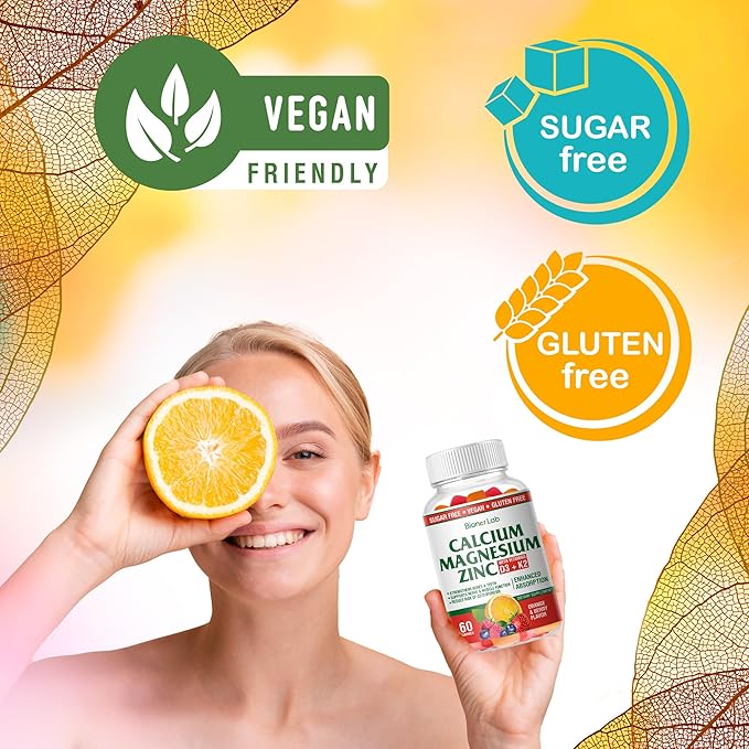 Calcium Magnesium Zinc Gummies with Vitamin D3 & K2 - High Potency Enhanced Absorption - Orange and Berry Flavored