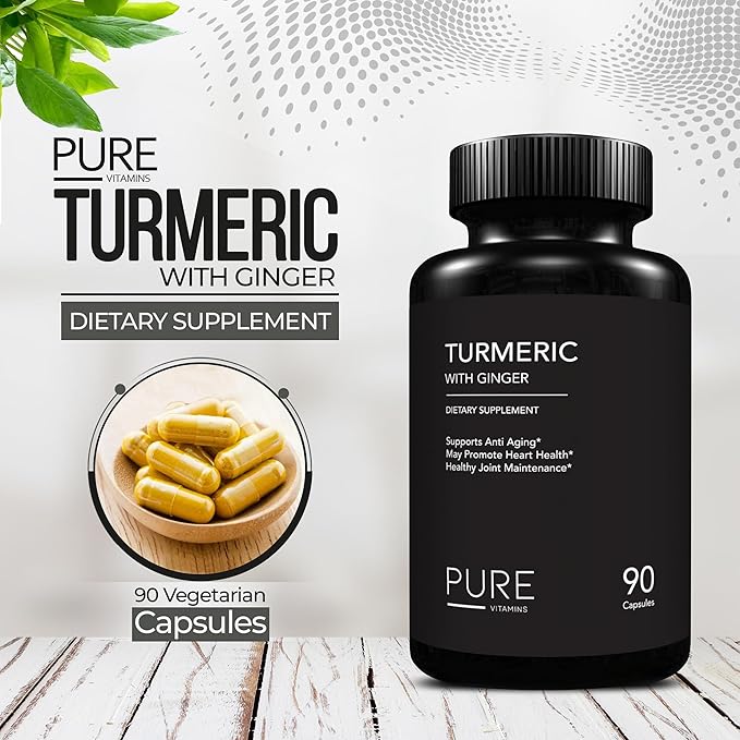 Turmeric and Ginger Supplements - 90 Vegetarian Capsules | Digestive Health & Joint Support Supplement | Organic Turmeric Curcumin Supplement with Black Pepper Extract