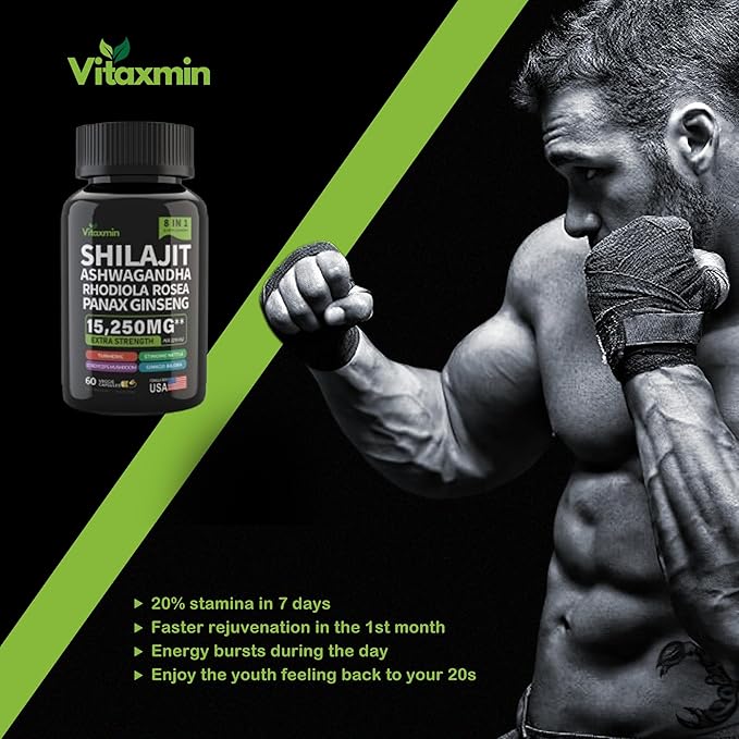 Shilajit and Ashwagandha Capsules, 8-in-1 Herbal Multivitamin for Men and Women, with Rhodiola Rosea, Ginseng, and Stinging Nettle, Shilajit for Men and Women