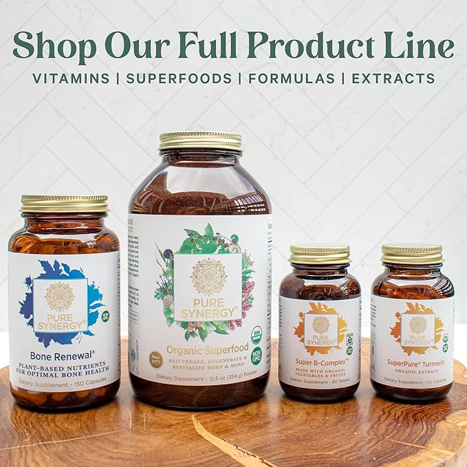 PURE SYNERGY Multi·Vita·Min | Vegan Multivitamin Made with Organic Whole Foods | Twice Daily Supplement for Men and Women | Core Nutrients for Energy, Mood, Immune, and Bone Health (60 Tablets)
