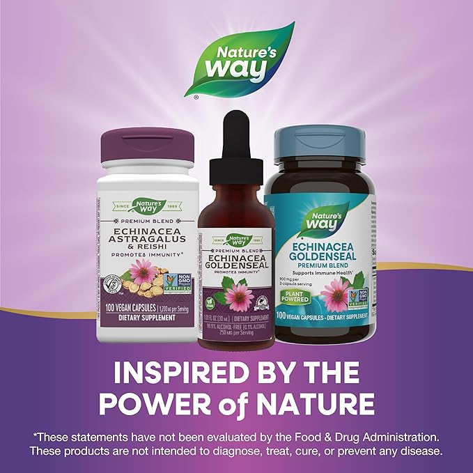 Nature's Way Premium Formula Echinacea-Goldenseal, 250 mg per serving, 99.9% Alcohol-Free, 1.01 Oz.