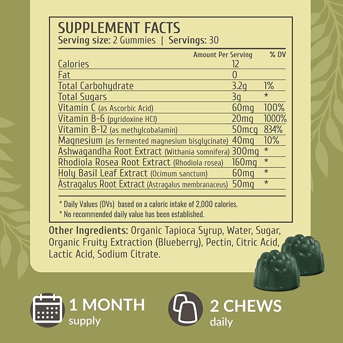 HERBAMAMA Adrenal Support Complex Kit - Adrenal Support Complex Bundle in Liquid and Chewable Forms - Vegan, Non-GMO, Alcohol & Gelatin-Free - 2 Pack