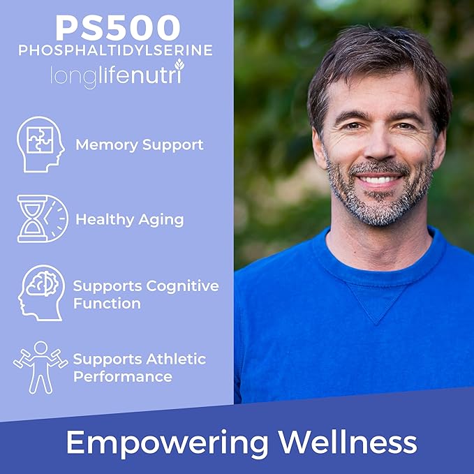 Phosphatidylserine Pure 500mg – 180 Vegetarian Pills, 3-Month Supply, Supplement for Strengthening Memory, Focus & Cognitive Function, Made in USA, Lab Tested, Soy Free, Non GMO