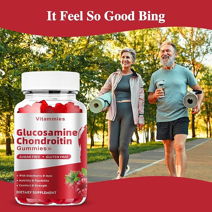 Glucosamine Chondroitin Gummies with MSM & Elderberry Extra Strength - Joint Support, Antioxidant Immune Support Supplement for Adults, Men & Women - 60 Raspberry Gummies