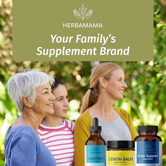 HERBAMAMA Lemon Balm Calming Gummies - 1500mg Lemon Balm Herb for Calm Support - Vegan, Non-GMO Relaxation Supplement with Melissa Officinalis Leaves - 60 Pectin-Based Banana-Flavored Chews