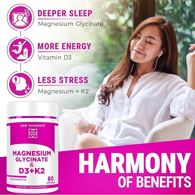Magnesium Glycinate 500mg with High-Potency Vitamin D3 10000iu & Vitamin K2 100mcg | Enhanced with Coconut Oil for Optimal Absorption | Non-GMO, Gluten-Free, Sugar-Free Softgels