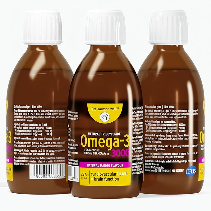 Liquid Omega 3 Fish Oil - High Potency. Promotes Brain, Eye, Heart & Immune Health. Natural Triglyceride. 237ml / 8oz - 48 Servings. Mango