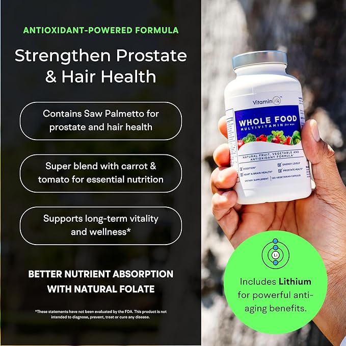 Whole Food Multivitamin for Men (120 Vegetarian Capsules) Men’s Multi Vitamin and Mineral Supplement with Calcium, Magnesium, Selenium, Vitamins A, B6, C, D3, E and More