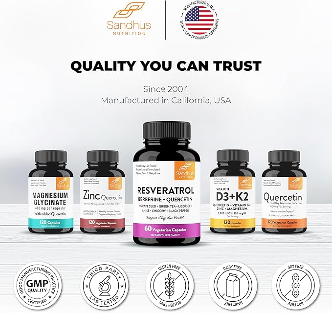 Resveratrol with Berberine for Gut Health | Digestive Supplement for Women and Men | Green Tea, Star Anise, DGL, Grape Seed Extract and Quercetin | Eases Bloating | 60 Vegetarian Capsules for Adults