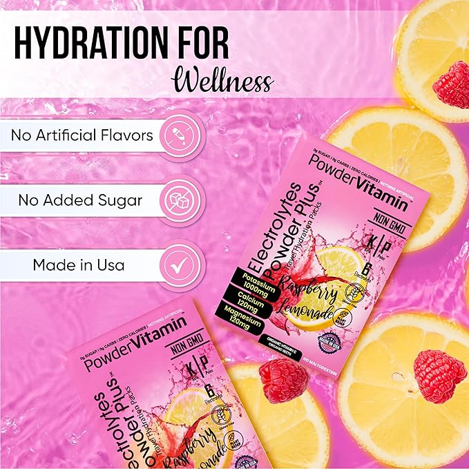 Electrolytes Powder Plus, Keto, Raspberry Lemonade, Sugar Free, 1000mg Potassium, 120mg Calcium, 120mg Magnesium, Non-GMO, Zero Calories, 30 Hydration Packets