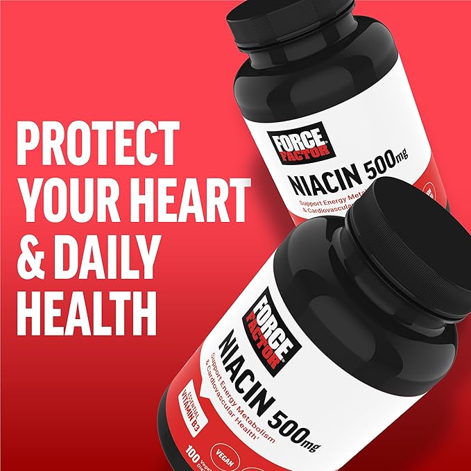 FORCE FACTOR Niacin Vitamin B3 to Support Cellular Energy and Cardiovascular Health, Niacin 500mg Heart-Health Supplement, Vegan, No Gelatin, Non-GMO, 100 Vegetable Capsules
