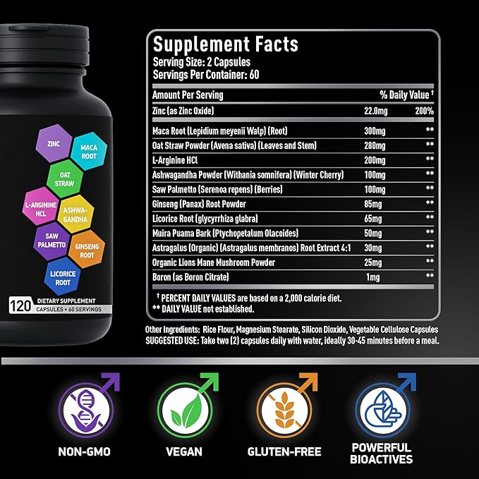 Fertility Supplements for Men - Zinc, Maca, Ashwagandha, L-Arginine - Male Vitality Conception for Him - Count and Motility Pregnancy Aid - Vitamins and Male Fertility Support Supplement - 120 Pills