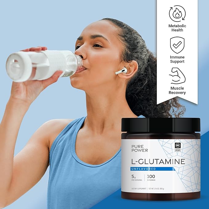 Pure Power L-Glutamine, Unflavored, 17.6 oz (500 g), 100 Servings (1 Jar), 5 g Per Serving, Non-GMO, NSF Certified for Sport, Dr. Mercola