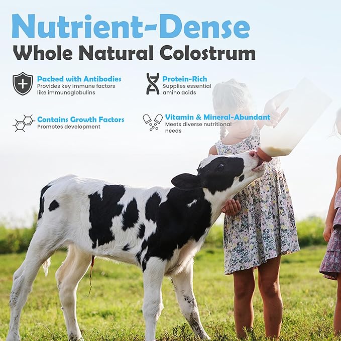 Colostrum Supplement for Gut Health, Hair Growth, Beauty and Immune Support | Rich IgG Pure Bovine Colostrum for Humans | Gluten Free, Made in USA, Unflavored