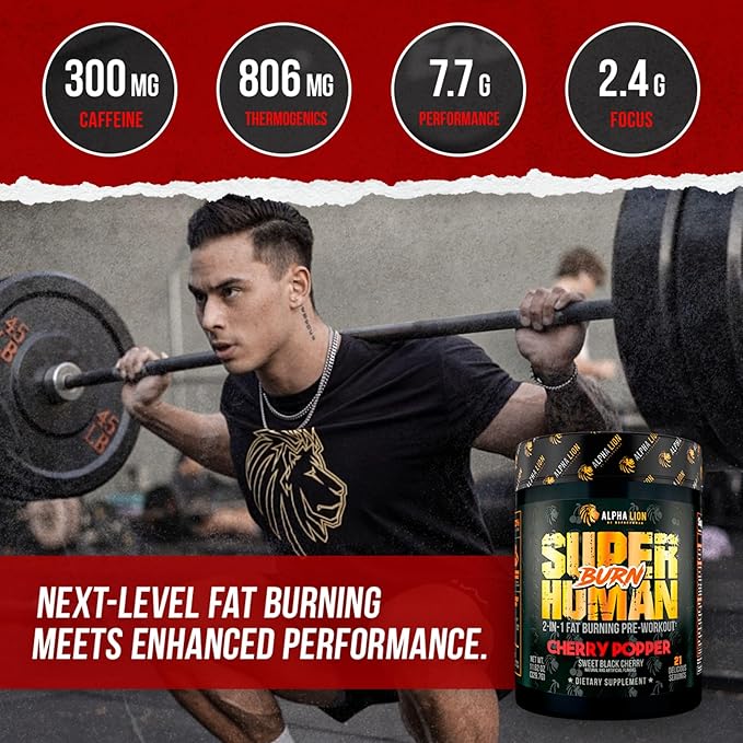 ALPHA LION Superhuman Burn 2-in-1 Metabolism Booster Pre Workout, Weight Loss Supplement, Appetite Suppressant, Fat Loss Support, Energy & Focus Powder (21 Servings, Sweet Black Cherry Flavor)