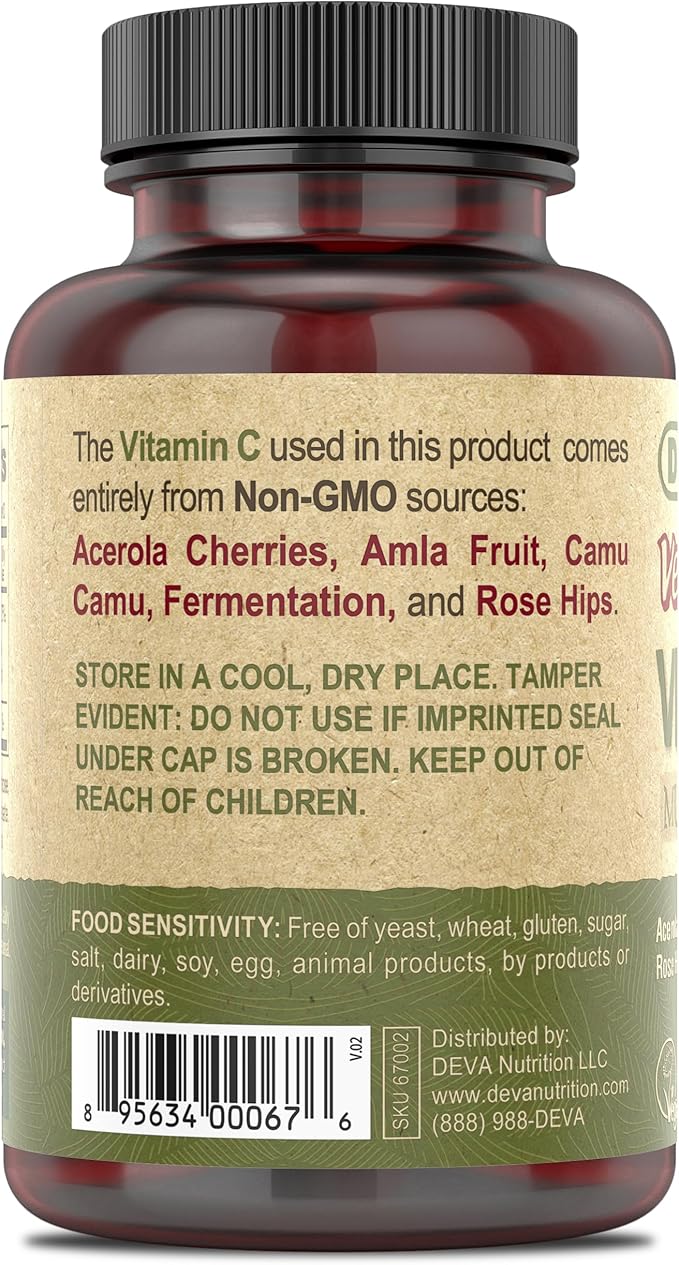 DEVA Vegan Vitamins - Vegan Food Based Premium Vitamin C - Multisource - Non-GMO - 90 Tablets