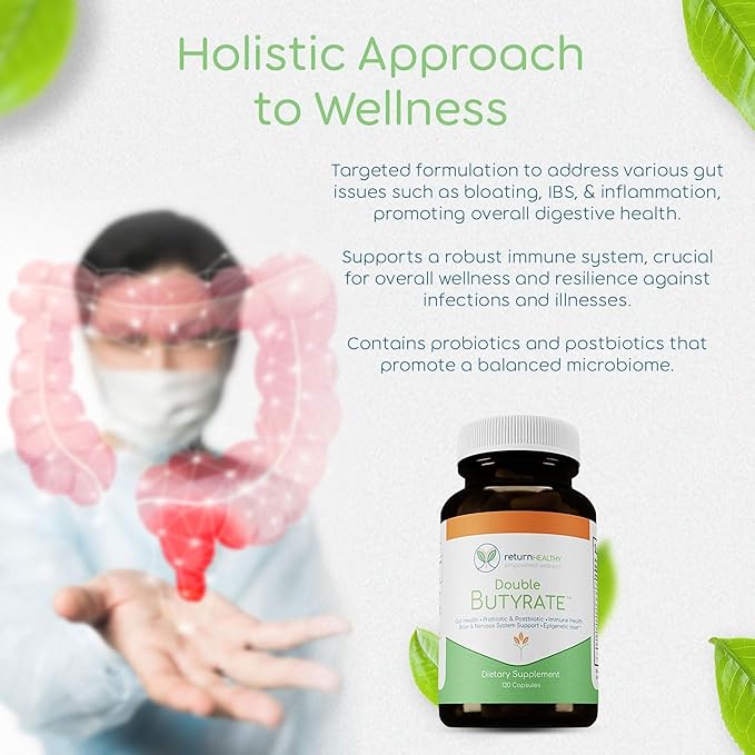 Double Butyrate Gut Health Supplement|Probiotic & Postbiotic Digestive Supplements for Gut Support|Enhances Immune, Brain, & Nervous System Function|Odor-Free Formula | 120 caps, 3 Pack