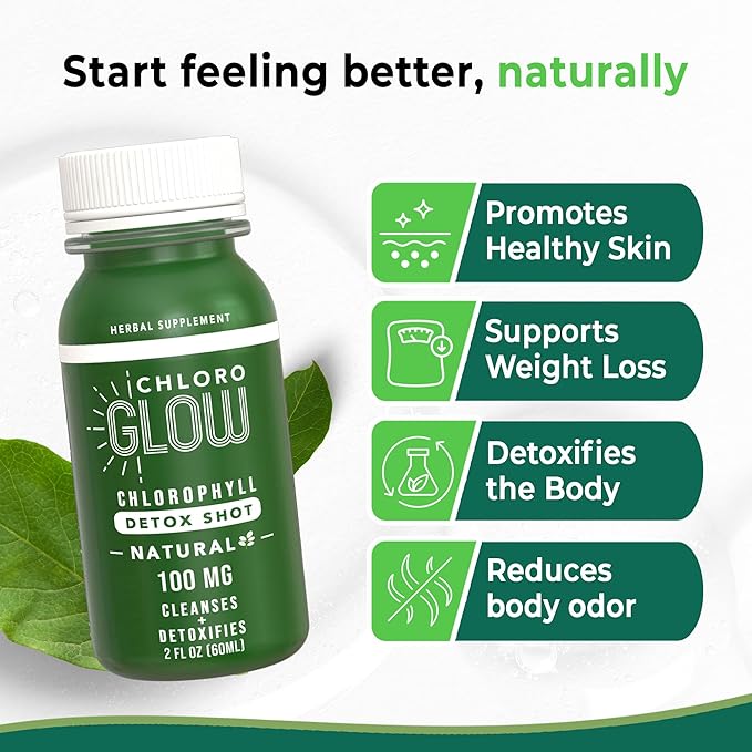Chlorophyll Detox Shots – Organic Plant-Based Green Apple Drink for Immune Support & Body Cleanse – Natural Detox Supplement (4 Pack)