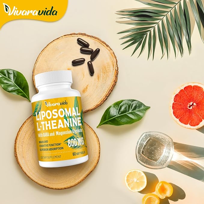 L-Theanine 800mg Supplement with GABA and Magnesium Glycinate - Natural Compound, Sleep and Relaxation (60 Softgels)