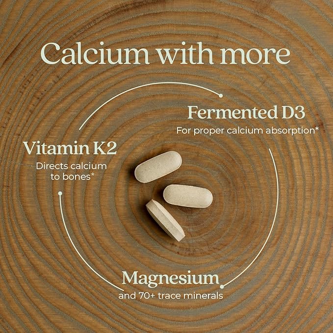 New Chapter Calcium Supplement - Bone Strength Organic Calcium with Magnesium, Vitamin D3+K2, 70+ Trace Minerals for Bone Health, Gluten Free, Easy to Swallow Slim Tablets - 60 Count
