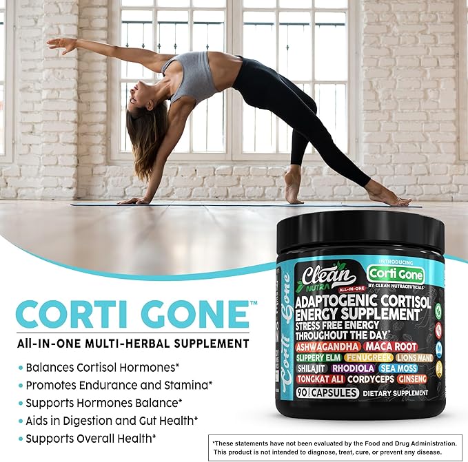 Corti Gone Cortisol Supplements For Women | Maca Root Ashwagandha Cortisol Detox Manager Reducer + Slippery Elm Fenugreek Lions Mane Shilajit Rhodiola Sea Moss Tongkat Ali Cordyceps Ginseng Beet Root