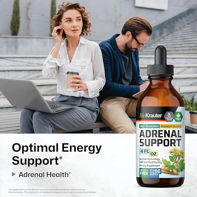 BIO KRAUTER Adrenal Support Tincture - Rhodiola & Ashwagandha Supplements - Vegan Mood Support Drops 4 Fl.Oz.