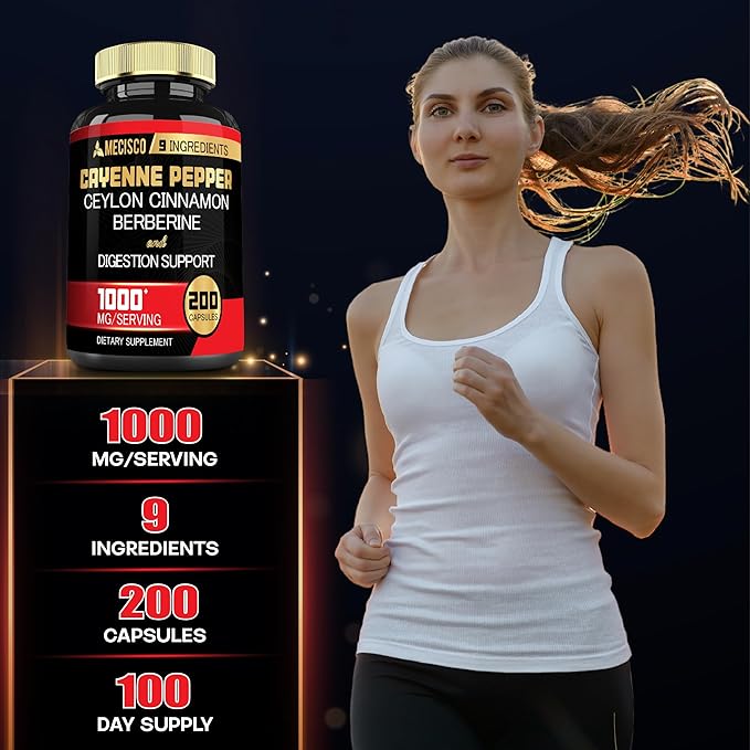 Cayenne Pepper Capsules with Turmeric Curcumin Root, Berberine HCl, Ceylon Cinnamon Bark & More - 200 Capsules - Support Digestion Health, Immune System & Body Balance