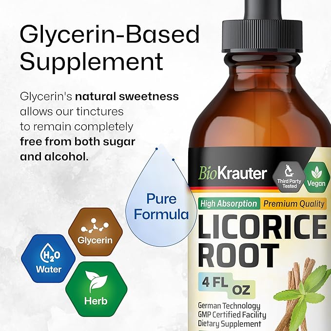 BIO KRAUTER Licorice Root Tincture - Licorice Root Extract for Digestive Support - Alcohol and Sugar Free - Vegan Drops 4 Fl.Oz.