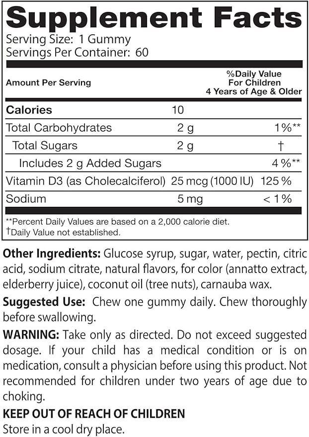 Doctor's Best Doc's Kids Children's Vitamin D3 Gummies 1000iu, Supports Healthy Bones & Teeth, Immune Health, Calcium Absorption, 60 Count