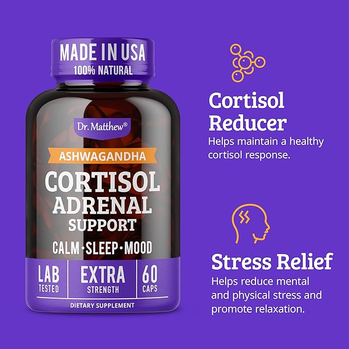 Dr. Matthew Cortisol Reducer Supplement for Women. Adrenal Support with Ashwagandha, Rhodiola & Ginseng – A Detox Cocktail to Lower Cortisol & Aid Relaxation, Calm and Restful Sleep