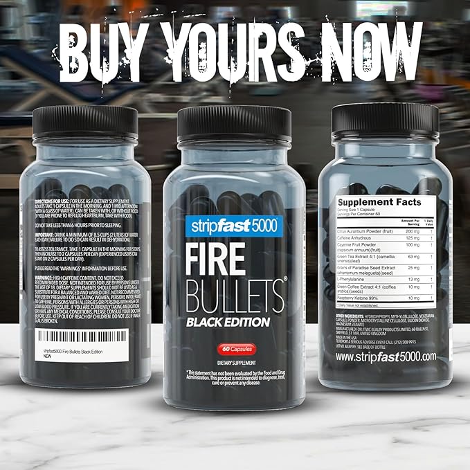 stripfast5000 Fire Bullets Black Edition Max Strength for Women and Men - Pack of 1