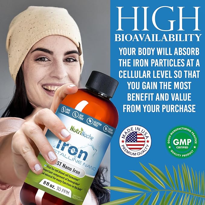 NutriNoche Liquid Iron Supplement - High Potency Sublingual Iron Drops - Vegan Iron - Flavorless - Crystalline Iron Supplement for Men, Women & Kids