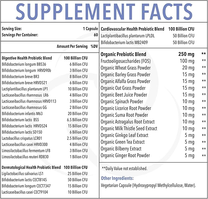 Probiotics for Women and Men, 300 Billion CFU 24 Strains Probiotics + 15 Organic Herbs Prebiotics Blend, Shelf Stable Gut Health Supplement for Digestive Immune & Whole-Body Health, 6 Month Supply