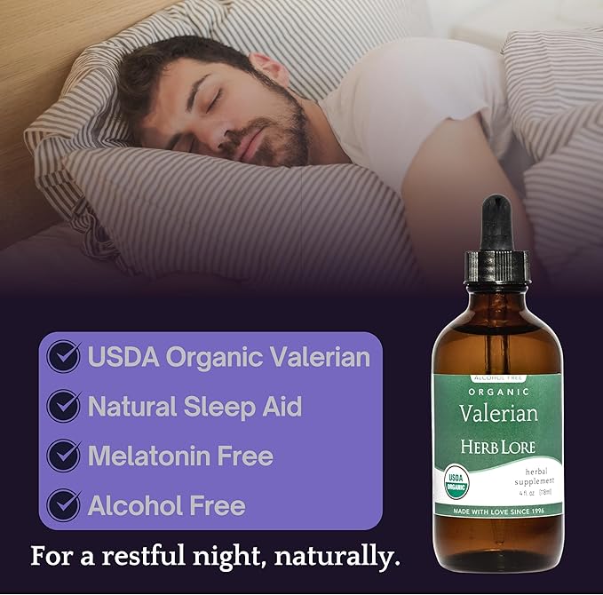 Herb Lore Valerian Root Tincture - Organic Liquid Extract Drops - Natural Herbal Sleep Aid for Kids & Adults - Alcohol Free (4 fl oz)