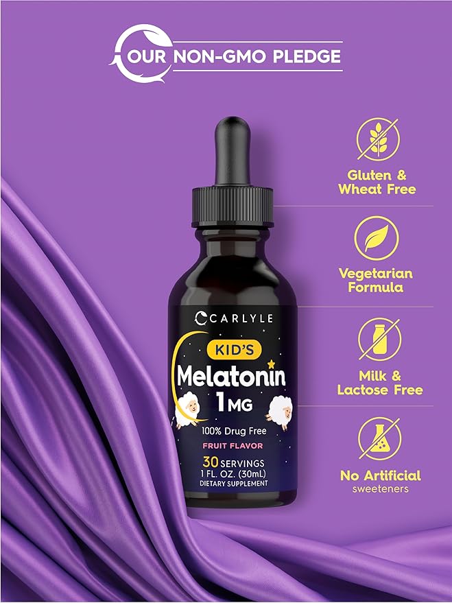 Carlyle Kids Melatonin Liquid | 1 fl oz | Two Pack | Fruit Flavor | Drug Free Childrens Supplement