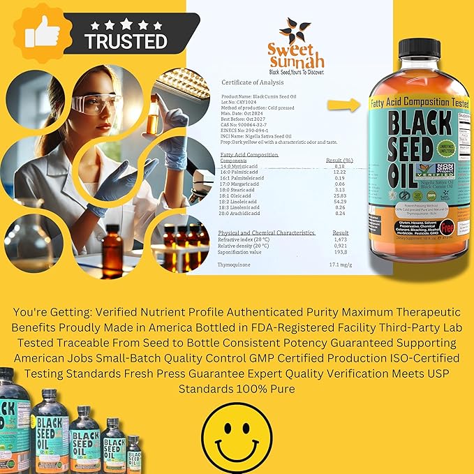 Premium Black Seed Oil Liquid 16 oz - Sugar Free 3 Month Supply Antioxidant Turkish Black Cumin Seed Oil - 3X Thymoquinone Cold Pressed for Immune & Respiratory Support, Vegan, Halal, Sweet Sunnah