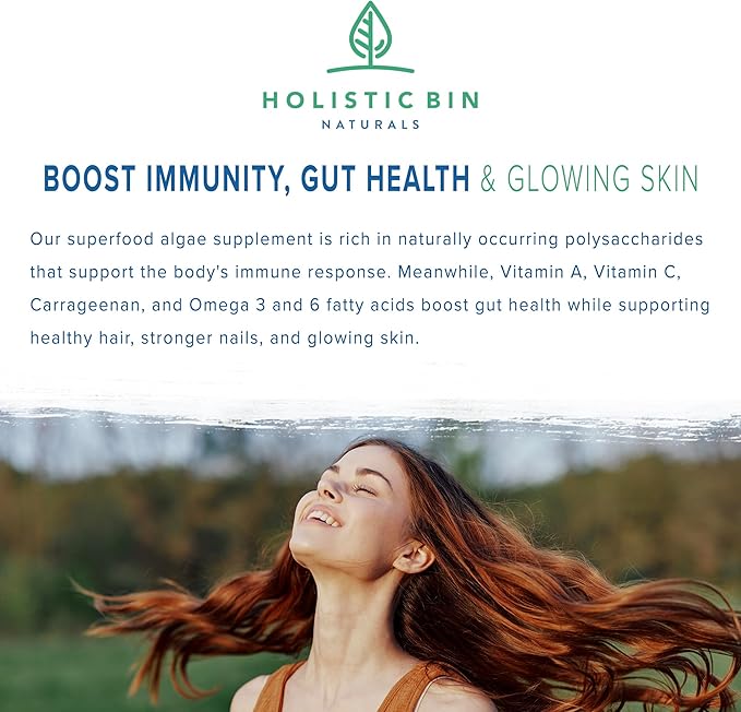 Holistic Bin Red Marine Algae Capsules Gigartina and Dumontiacea Red Algae Supplements | Gluten Free, Vegan, Wild Harvested | Rich in Vegan Omega 3 (40 Capsules)