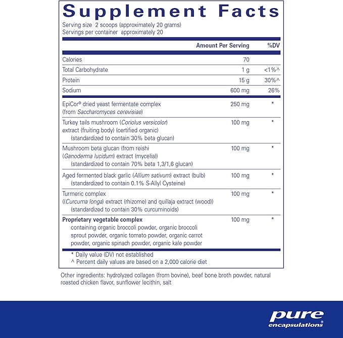 Pure Encapsulations PureDefense Collagen w/Bone Broth | Savory Bone Broth and Hydrolyzed Collagen Powder with Mushroom, Aged Garlic, and Enhanced Bioavailability Curcumin Extracts | 14.1 Ounces
