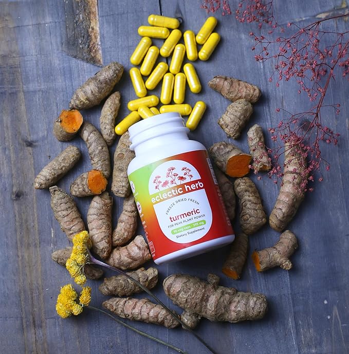 ECLECTIC INSTITUTE Raw Freeze-Dried Turmeric | US Grown | Vegetarian, Non-GMO, Gluten Free | 90 CT (395 mg)