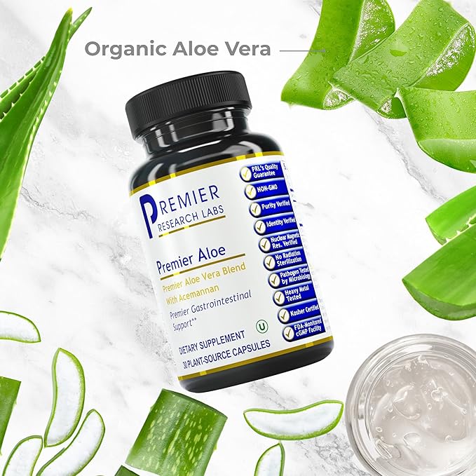 Premier Research Labs Premier Aloe - Aloe Vera Capsules, Aloe Vera Supplement, Acemannan, Aloe Pills for Digestive Health & Immune Support, Aloe Gel Extract Caps - 30 Vegetarian Capsules