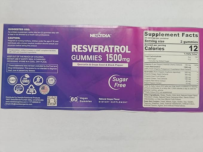Resveratrol Gummies 1500mg, 120 Count, 2 Pack